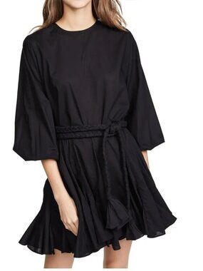 NEW $428 RHODE ELLA FLOWY COTTON MINI DRESS IN BLACK SIZE S